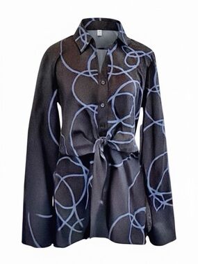Couleur Abstract Print Tie-Front Blouse | Cotton Stretch | Made in USA | Size S
